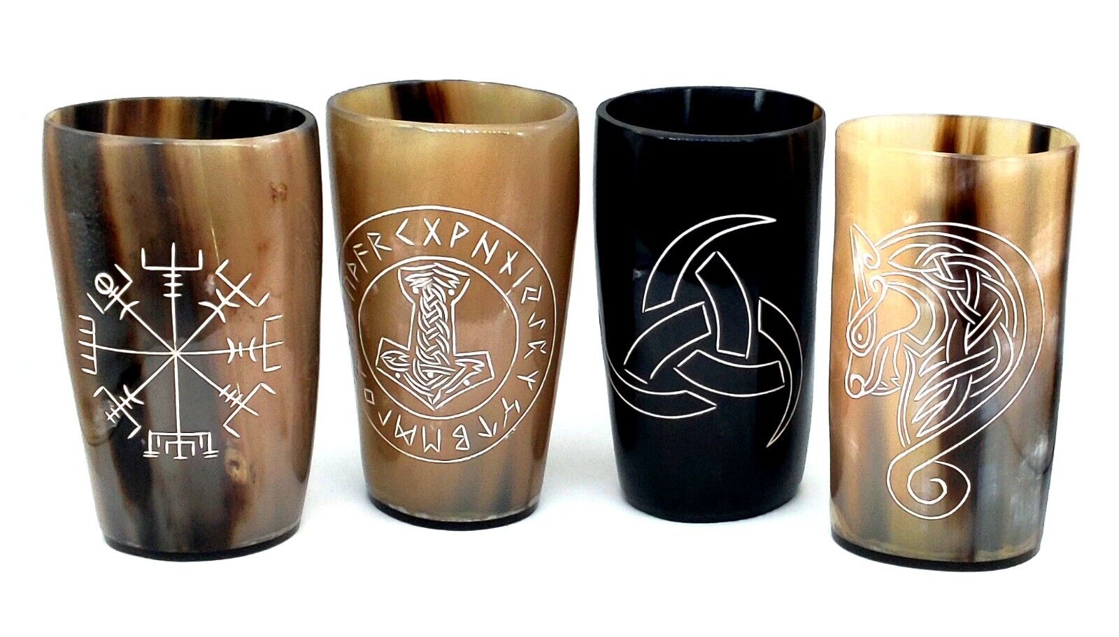 Viking Drinking Horn Tumblers Set of 4 Handmade Cups for Wine Beer Ale - Safe