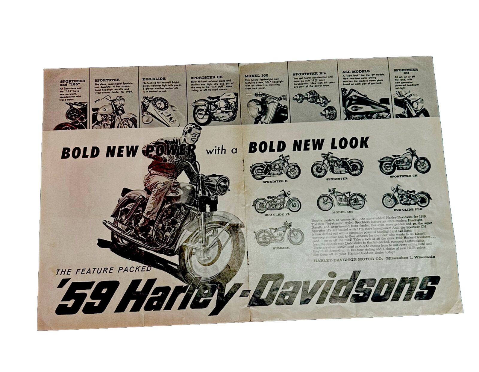 GENUINE 1959 Harley Davidson Motorcycle Sales SPORTSTER CENTERFOLD  11\