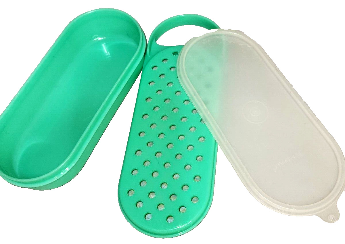 Vintage Tupperware Jadite Green Handy Oval Cheese Grater Lid Container 1375-8