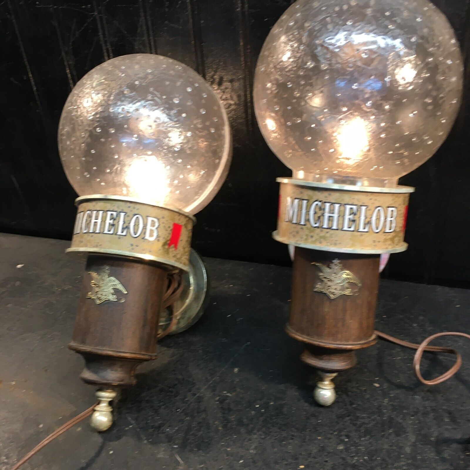 Vintage MICHELOB Beer Wall Lighted Sconce Globe Pair  Tested Working