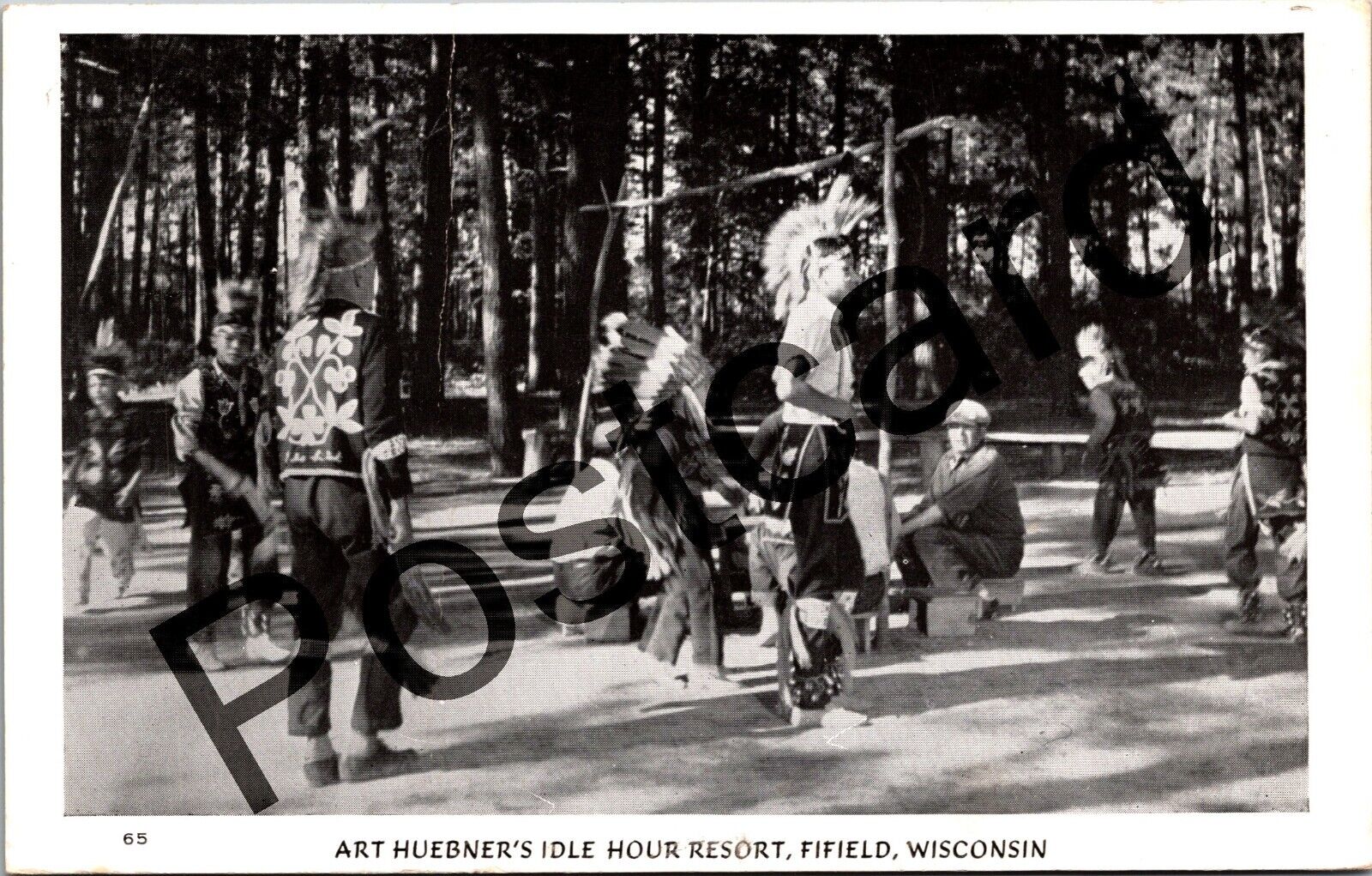 1946 ART HUEBNER'S IDLE HOUR RESORT, Fifield WI, Indians, RPPC postcard jj153
