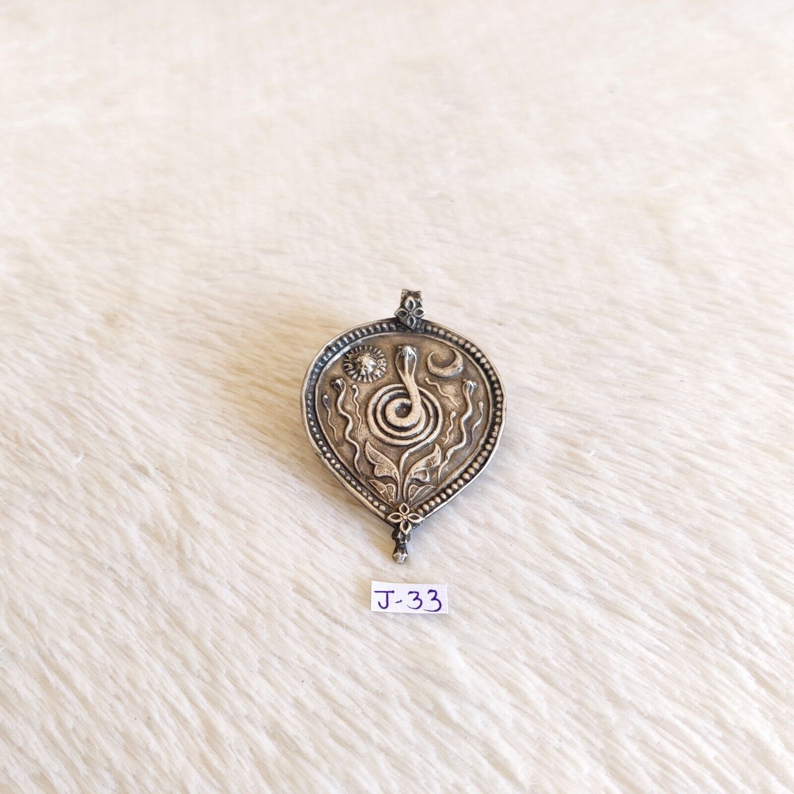 Vintage Hand Stamped Tribal Sun Moon & Snak Silver Amulet Pendant 11 Grams J33