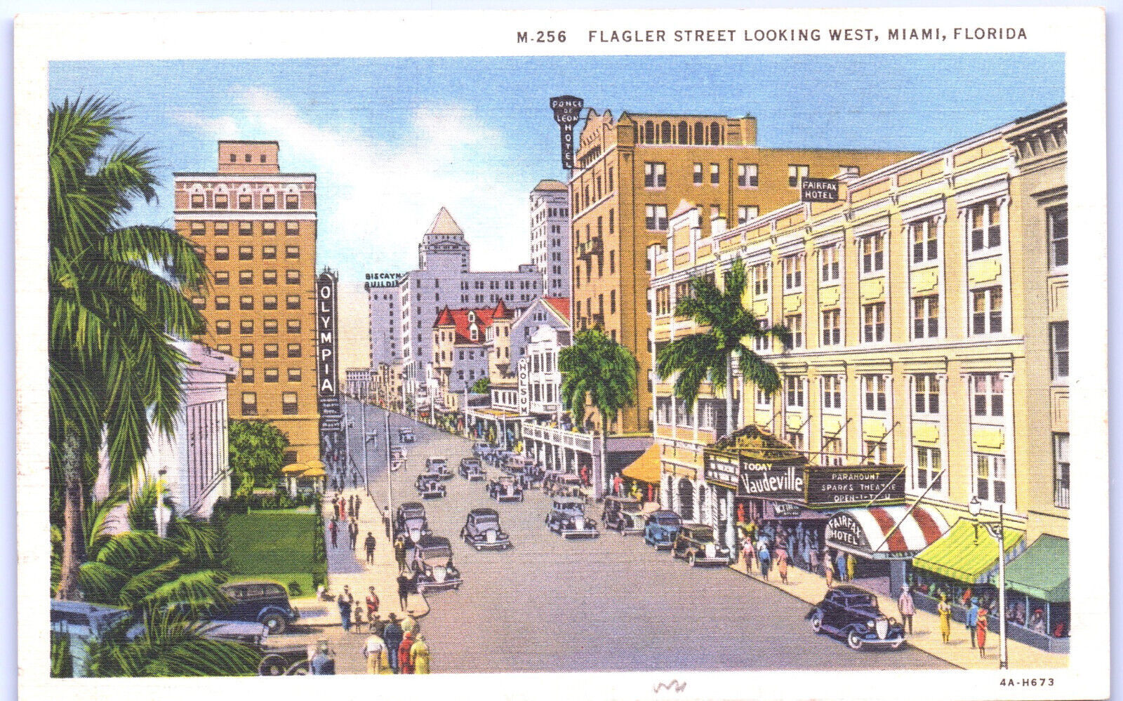 Postcard FL Flagler Street Looking West Miami Florida c.1934 Fairfax Olympia O11
