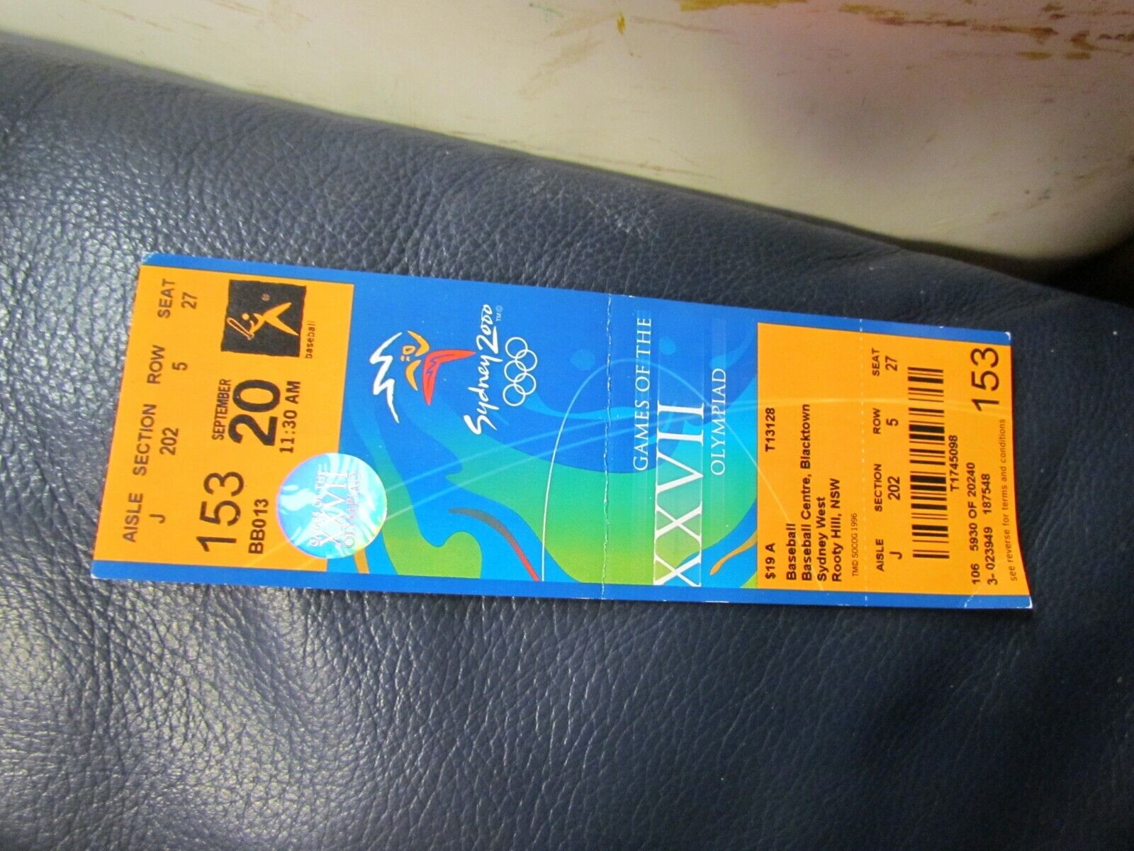 Sydney 2000 Olympics Baseball Full Ticket 2