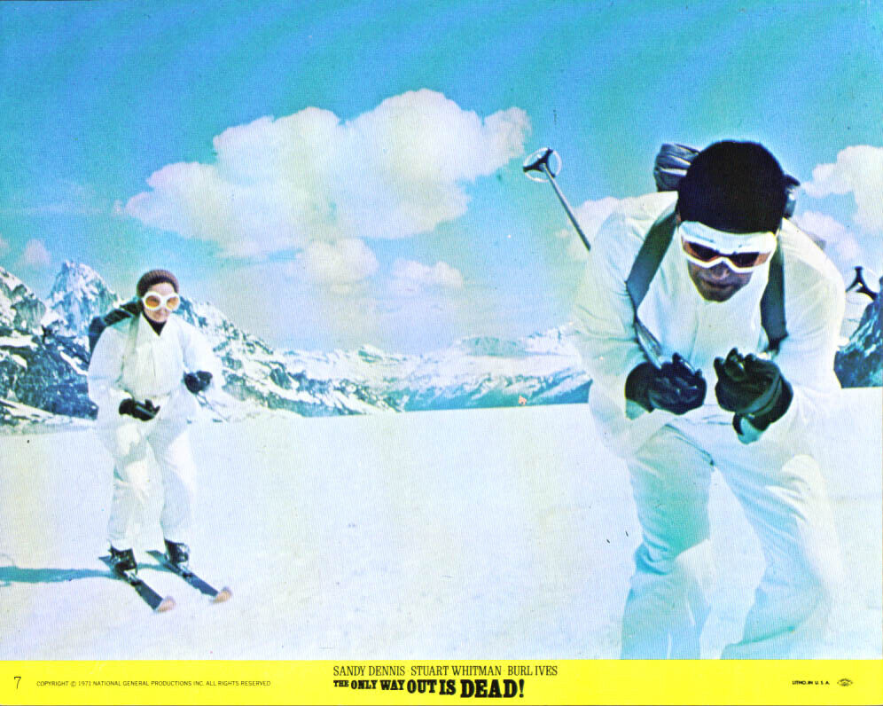 Skiers in action The Only Way Out is Dead 8x10 1971