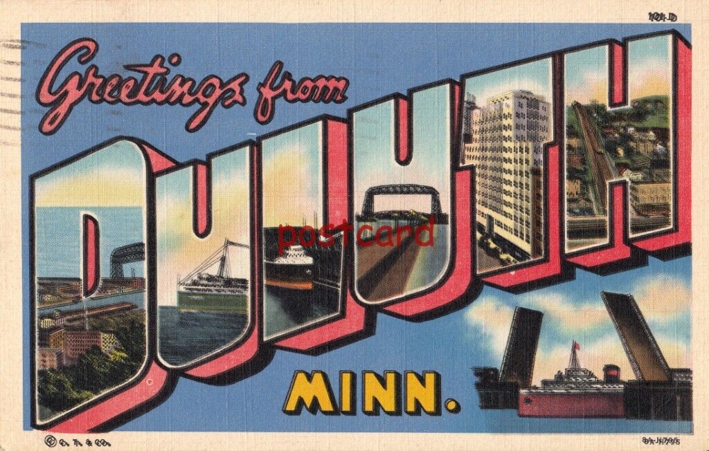 1945 Greetings from DULUTH Minnesota, large letter, postmarked 