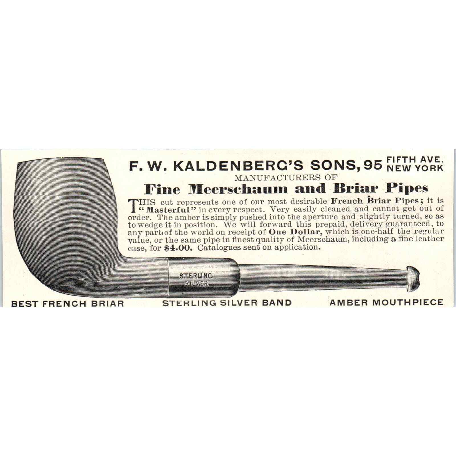 F.W. Kaldenberg's Sons Meerschaum & French Briar Pipe c1905 Victorian Ad AE9-MA1