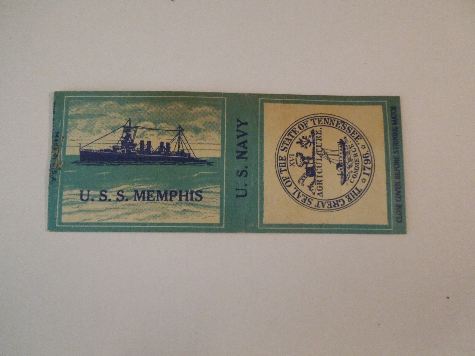Vintage United States Navy U.S.S. Memphis Ship Matchbook Cover Naval Tennessee
