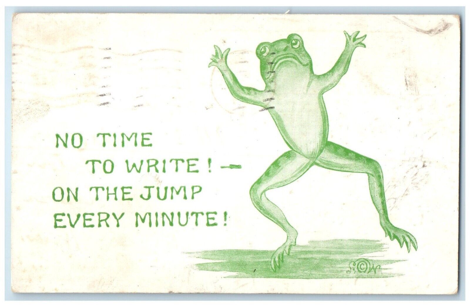 1911 Frog No Time To Write On The Jump Every Minute Topeka KS Antique Postcard