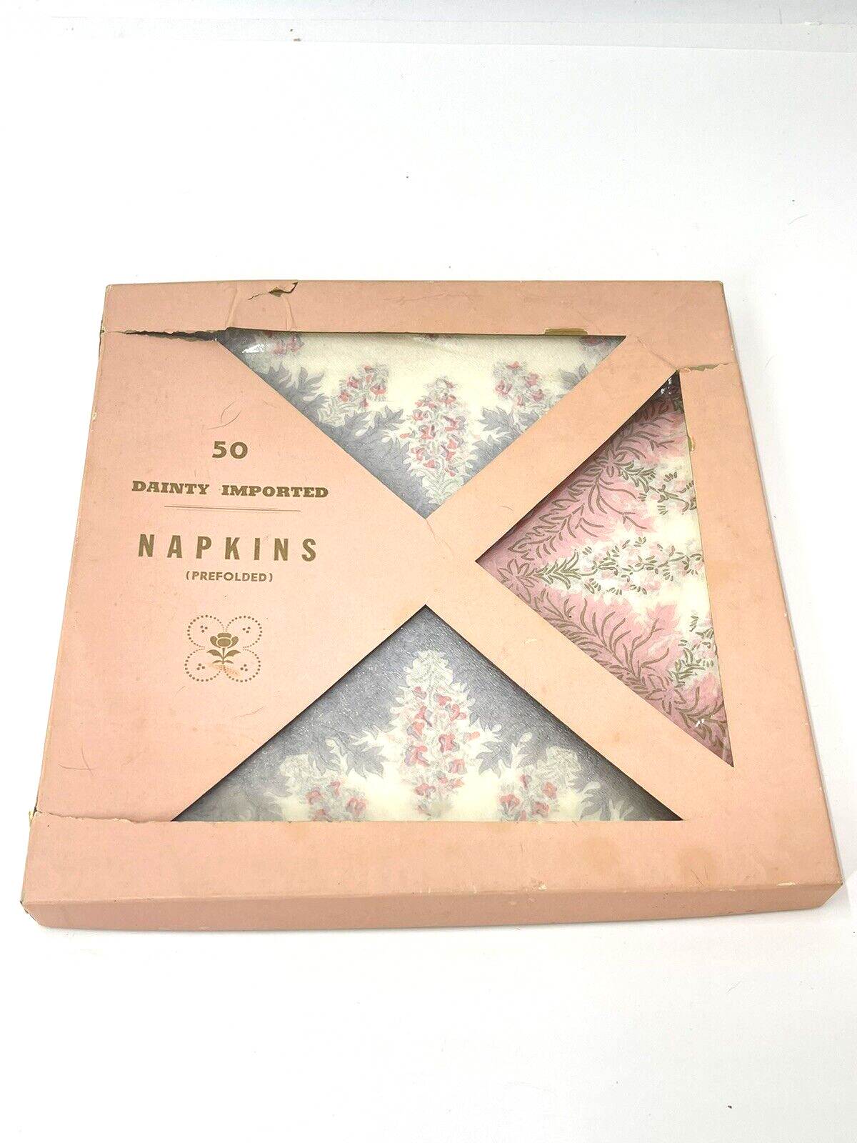 1950’s Box Set Dainty Imported Paper Napkins Floral Ephemera  Pretty New 50 Ct