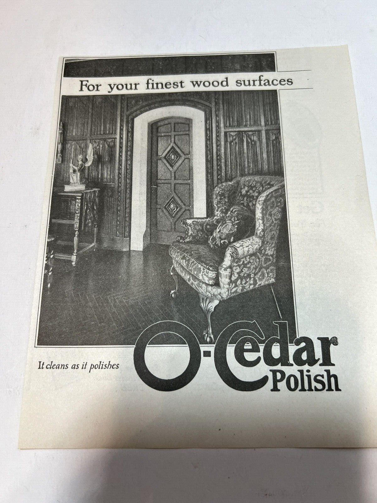 Vintage 1925 O-Cedar Polish Print Ad For Cleaner Furniture and Wood Decor Angel