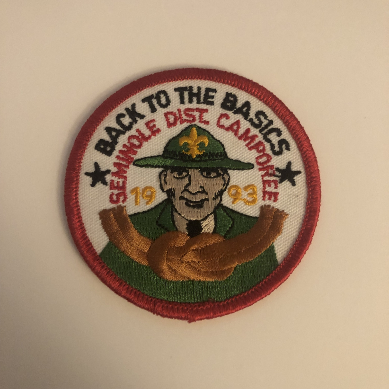 BSA BOY SCOUTS BACK TO THE BASICS PATCH SEMINOLE DIST CAMPOREE 1993