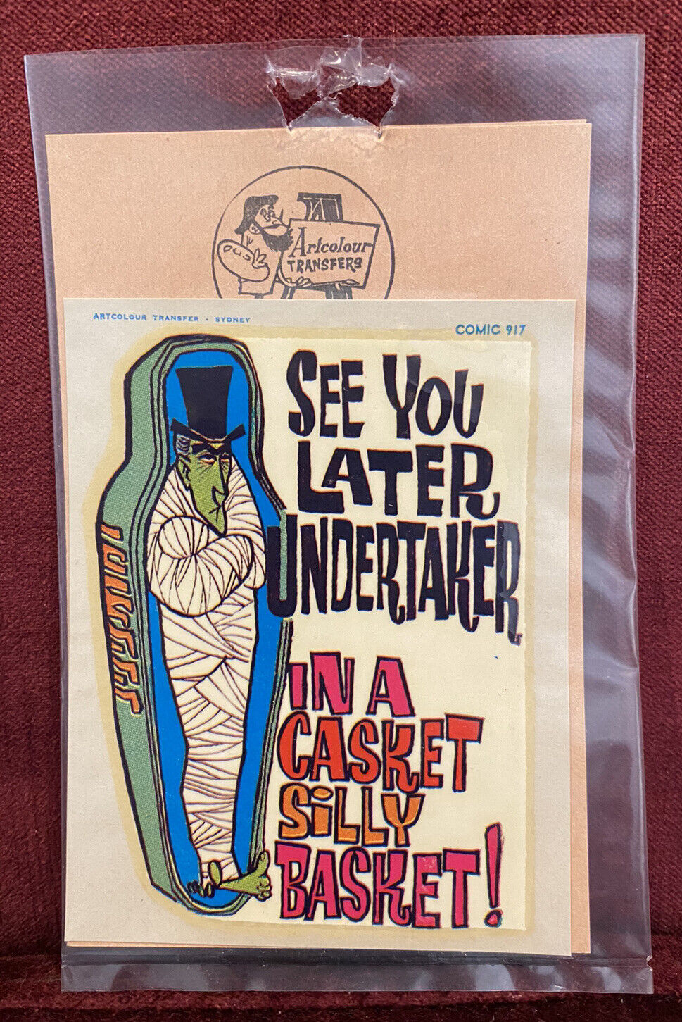 1960S COOL GHOUL IN COFFIN SEE YOU LATER UNDERTAKER AUSSIE CAR WINDOW DECAL MINT
