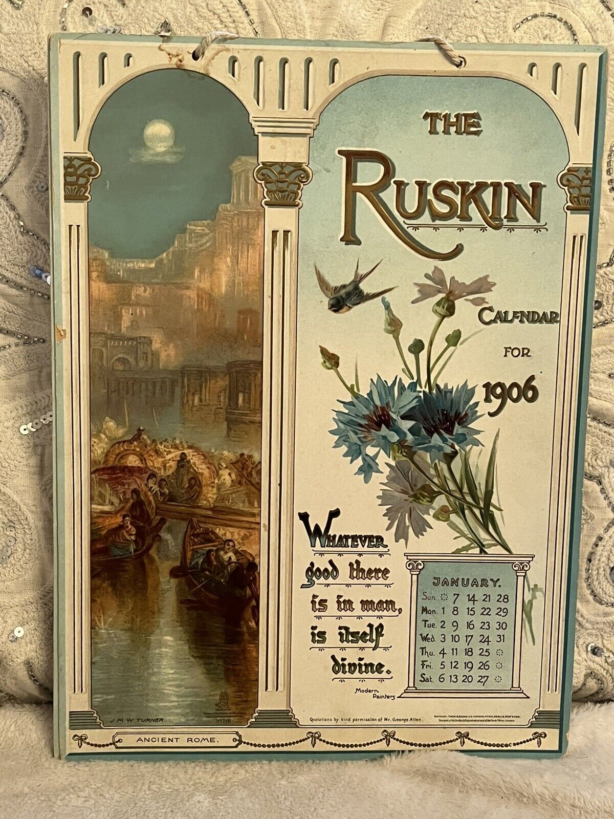 Antique Victorian Large Raphael Tuck Calendar J M W Turner British Art Ruskin