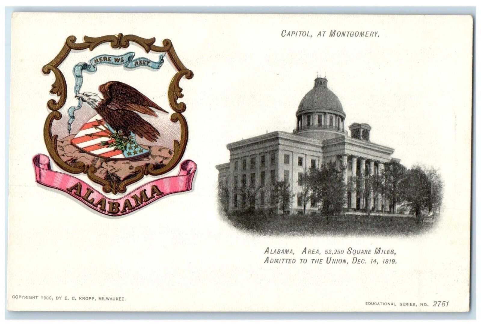 c1905 Square Miles Admitted Capitol Montgomery Alabama Vintage Antique Postcard
