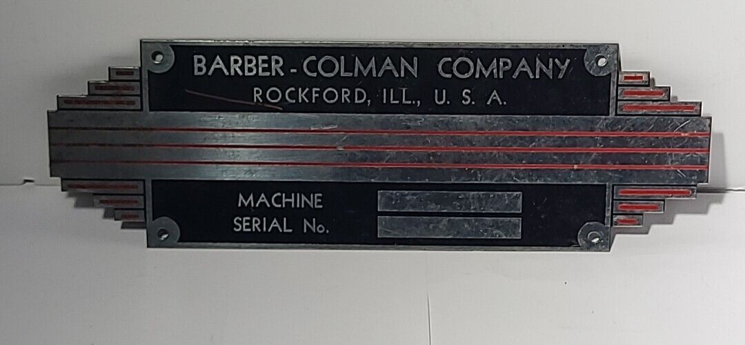 Vintage BARBER COLMAN ROCKFORD IL DECO Metal Plaque MACHINE KNITTING MILL