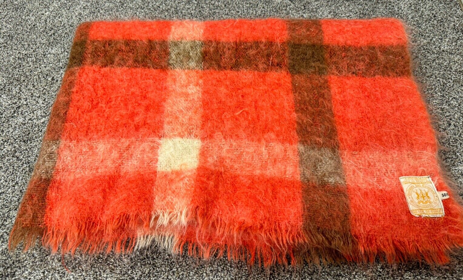Vintage Hudson’s Bay Mohair Red Plaid Throw Blanket 50x67 EUC