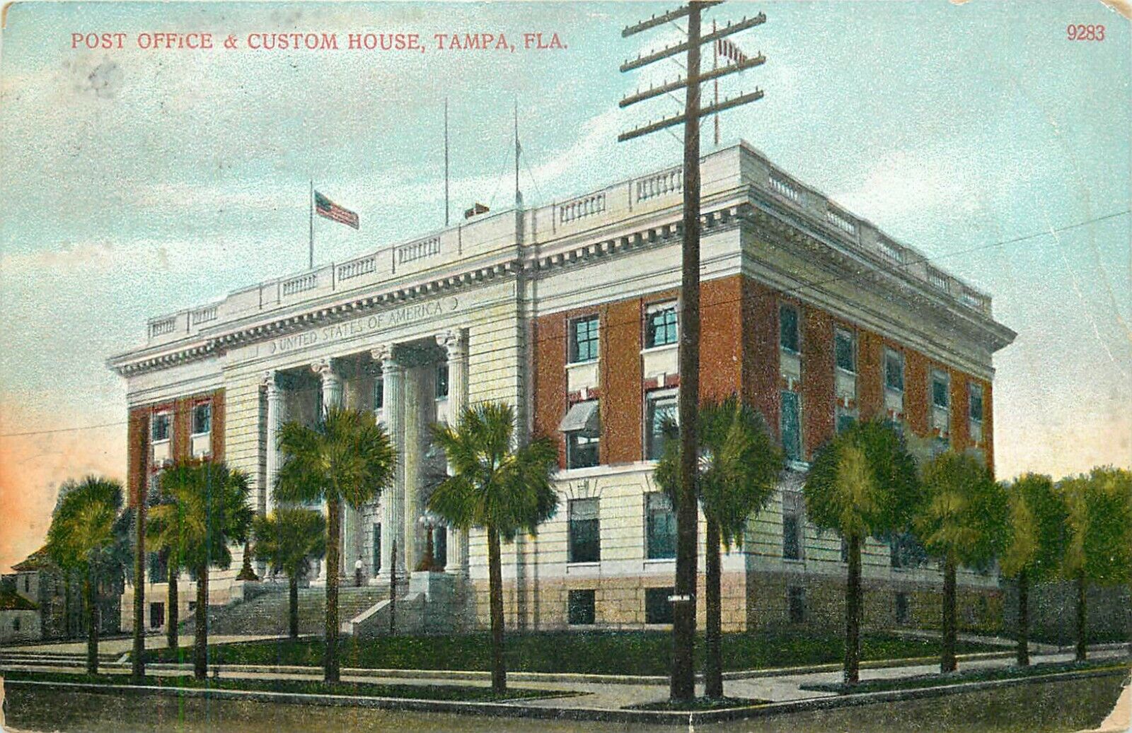 DB FL Postcard P557 Post Office Custom House Tampa Street View 1909 Germany 