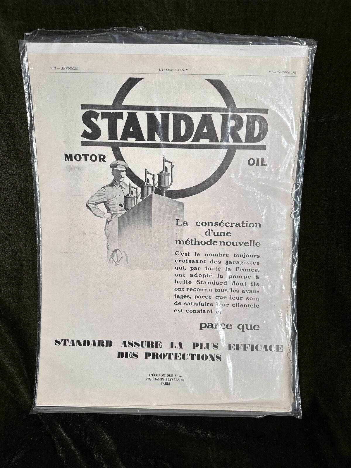 ☮️ 1928 STANDARD MOTOR OIL ADVERTISEMENT - FROM PARIS FRANCE