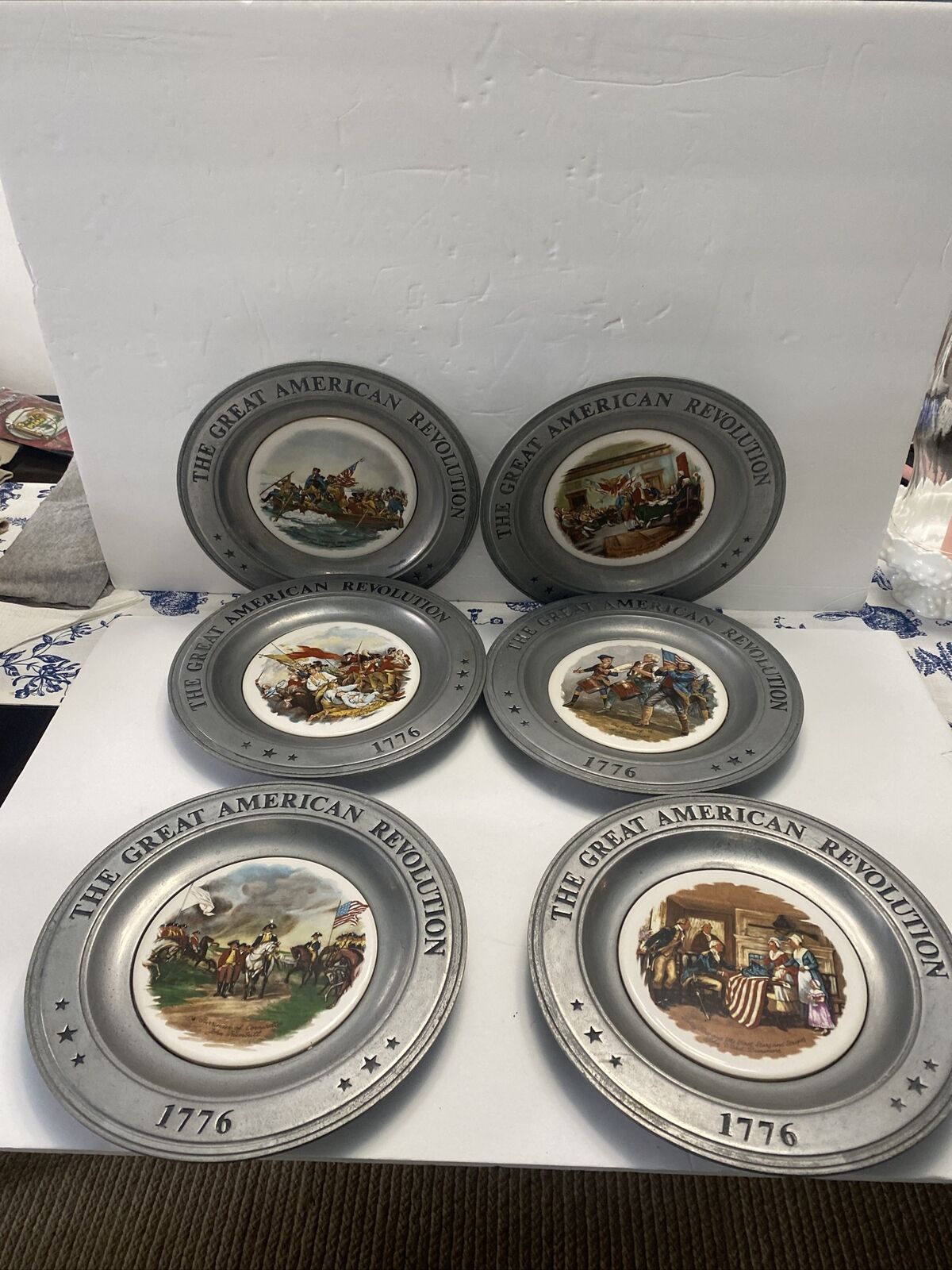 Vtg 1975 Great American Revolution Pewter Plates 1776 Bicentennial - Set of 6 