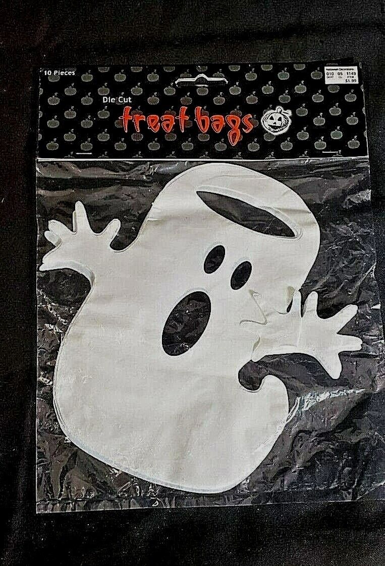 Halloween Trick or Treat Loot Bags 10ct Ghosts Plastic Die Cut Vintage 2001  