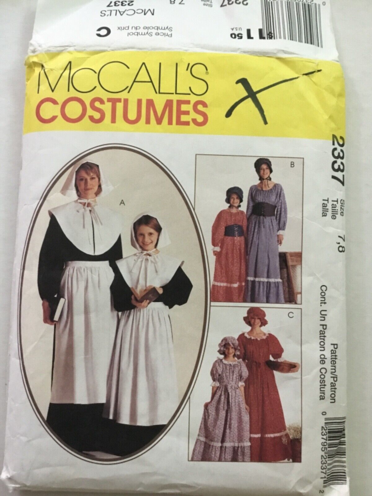 McCalls 2337 Girl\'s 7 8 Costume Pattern Pilgrim Historic Re-Enactment Frontier