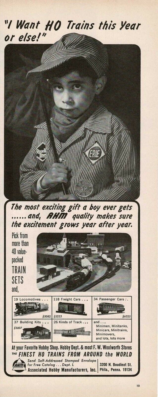 1966 AHM HO scale trains Little boy wants HO Trains Vintage Print Ad