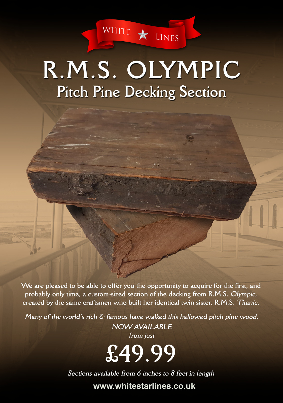 Genuine Original 1911 RMS OLYMPIC / TITANIC Pitch Pine Decking 18\
