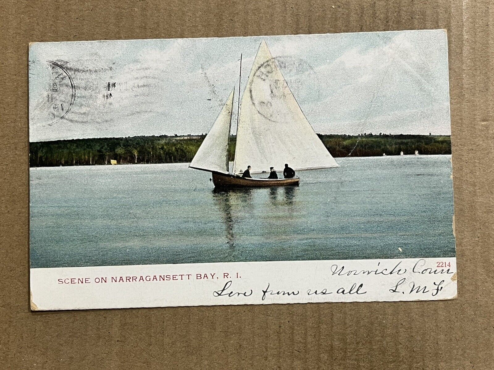 Postcard Narragansett Bay RI Rhode Island Boating Scene Sailboat Vintage 1908 PC