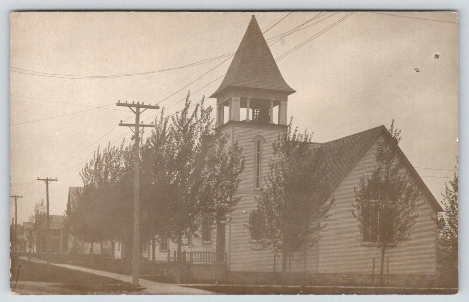Vanderbilt Michigan~Congregational Church~ Belfry~Homes Down Street~1910 RPPC