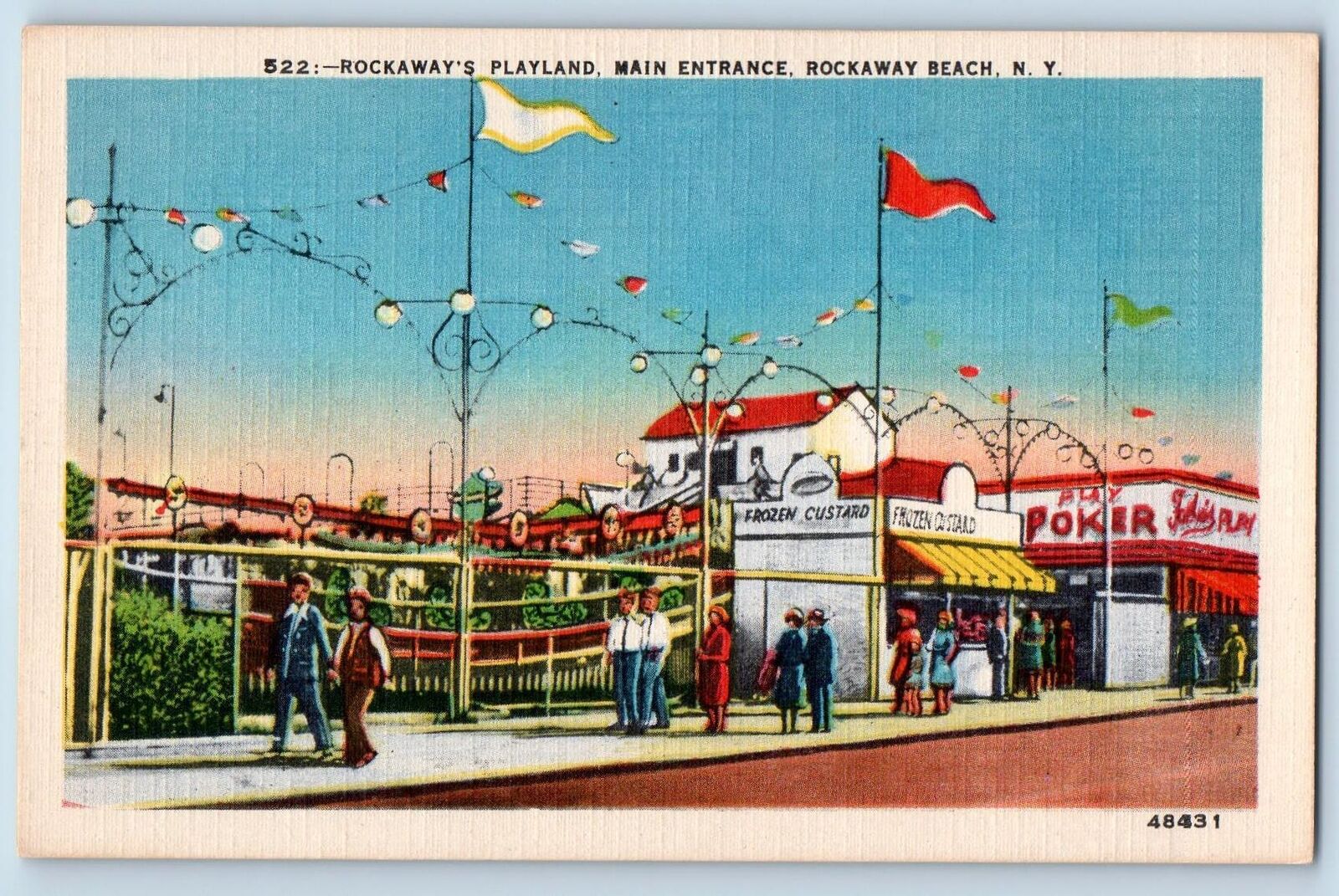 Rockaway Beach New York NY Postcard Rockaway's Playland Main Entrance c1940's
