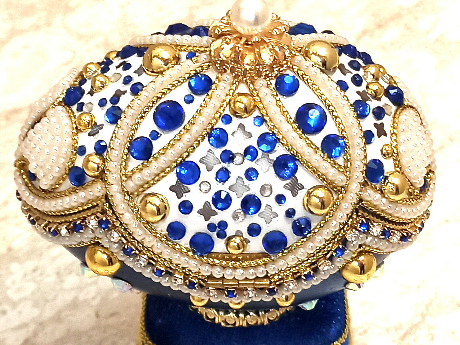 Luxury Limited Edition Faberge egg REal Natural egg Musical 24k gold Sapphire HM