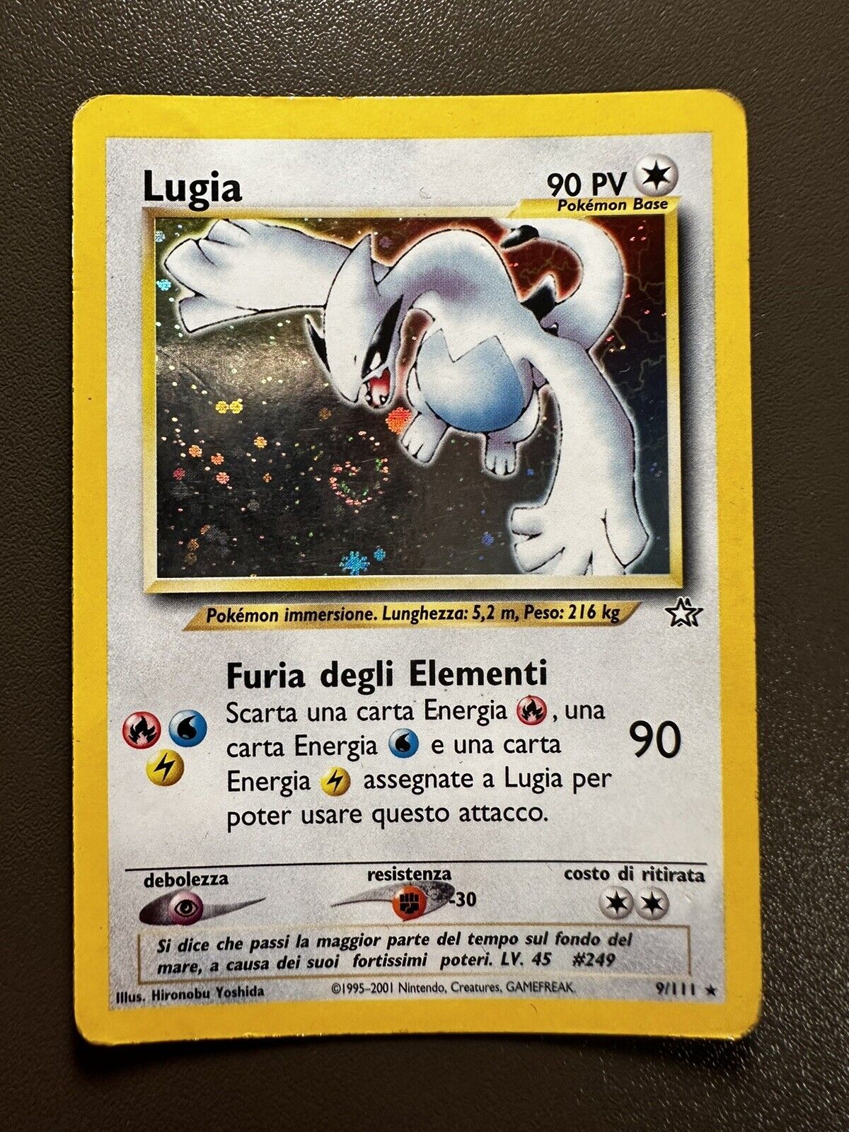 1999 Pokemon Card Lugia 9/111 Neo Genesis Holo Swirl WOTC ITA PLAYED