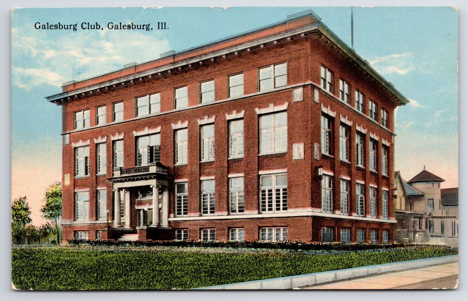 Galesburg Illinois~Galesburg Club~Houses Behind~1915 Postcard