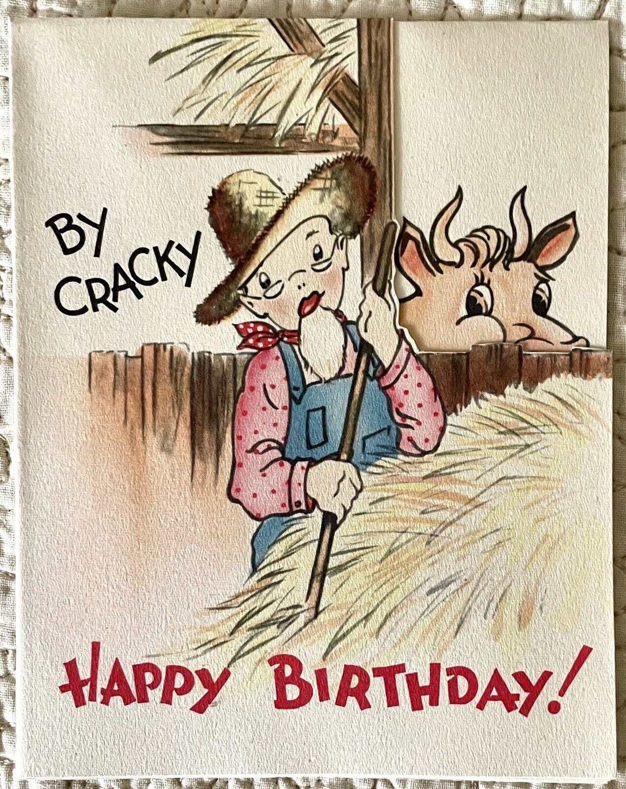 Unused Birthday Farmer Hay Cow Ain’t No Bull Vintage Greeting Card 1940s 1950s