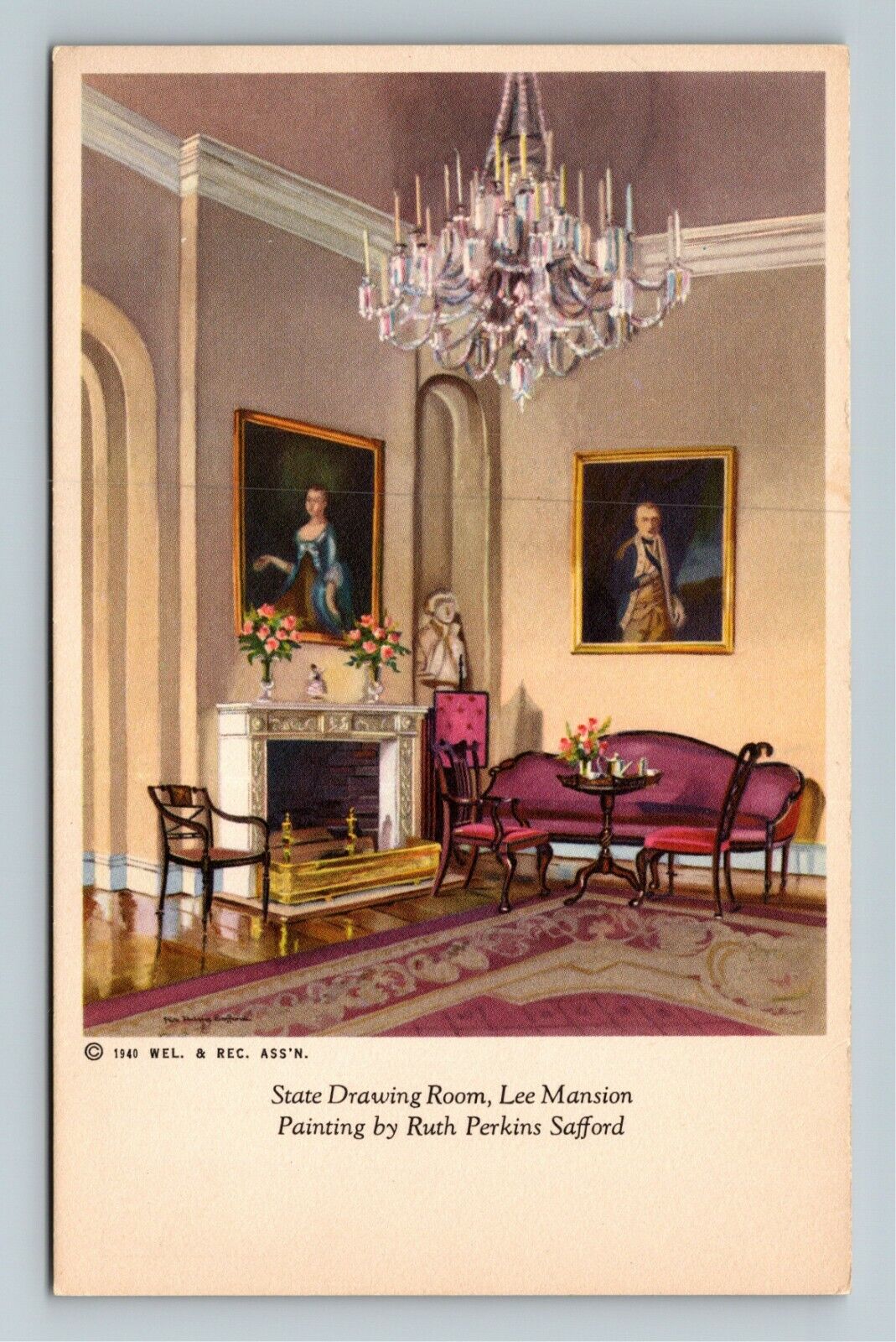 Arlington VA-Virginia, State Drawing Room, Lee Mansion Vintage Souvenir Postcard