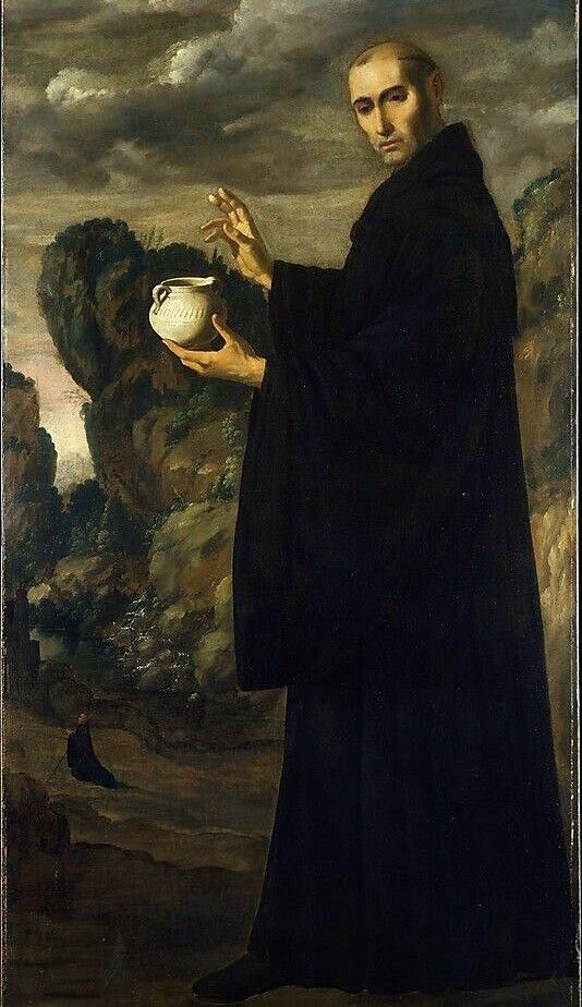 Oil painting Saint-Benedict-Francisco-de-Zurbaran-Oil-Painting man in landscape