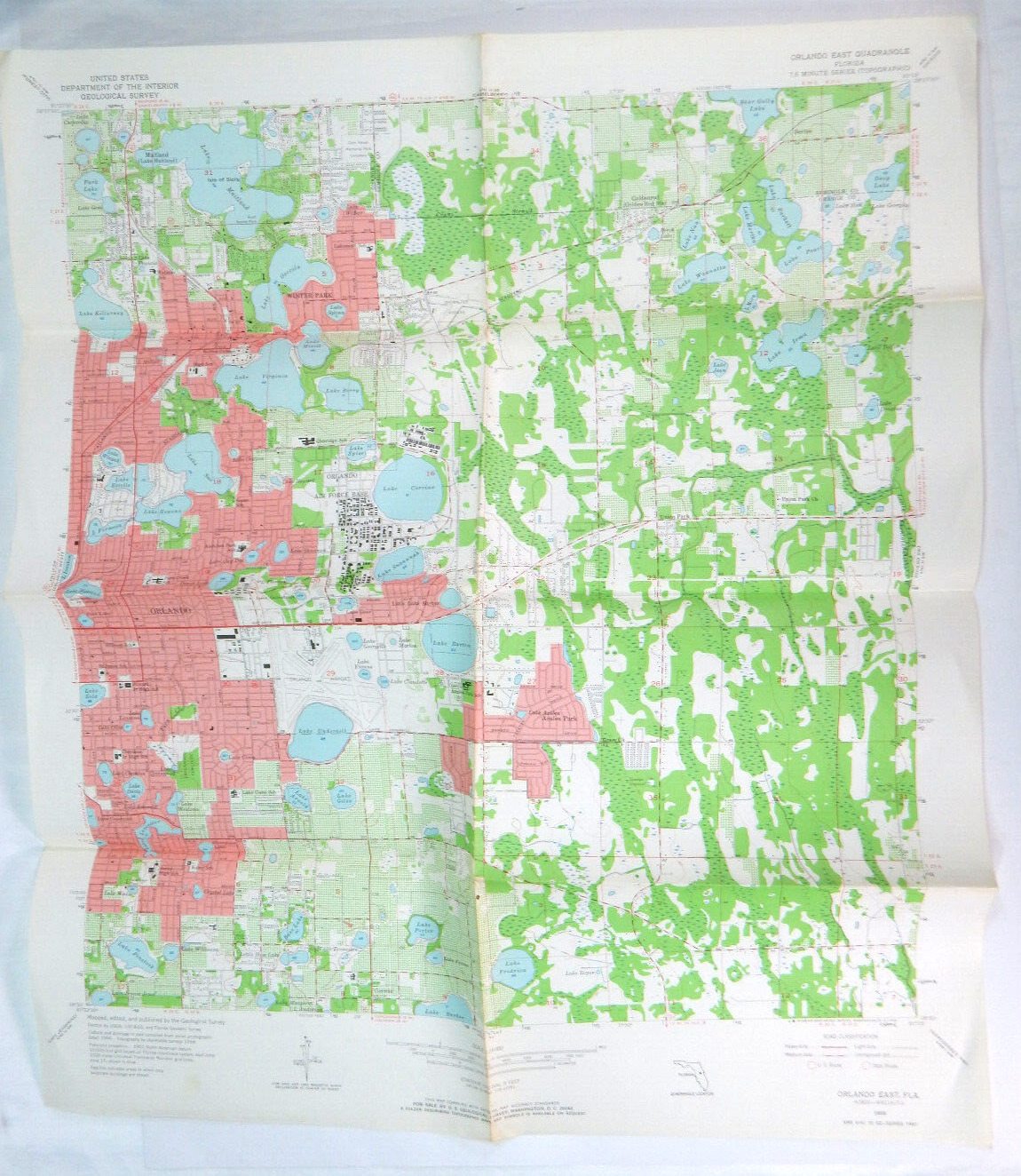 ORLANDO EAST FLORIDA QUADRANGLE 7.5 MINUTE SERIES MAP TOPOGRAPHICAL 1956 USGS