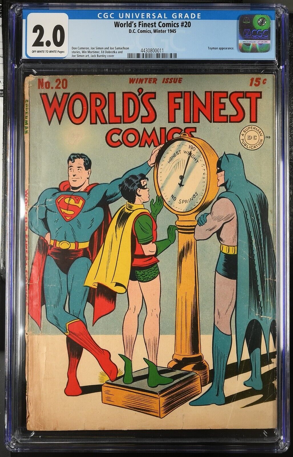 1945 World's Finest Comics 20 CGC 2.0 Batman Superman Robin Weigh-in Cover