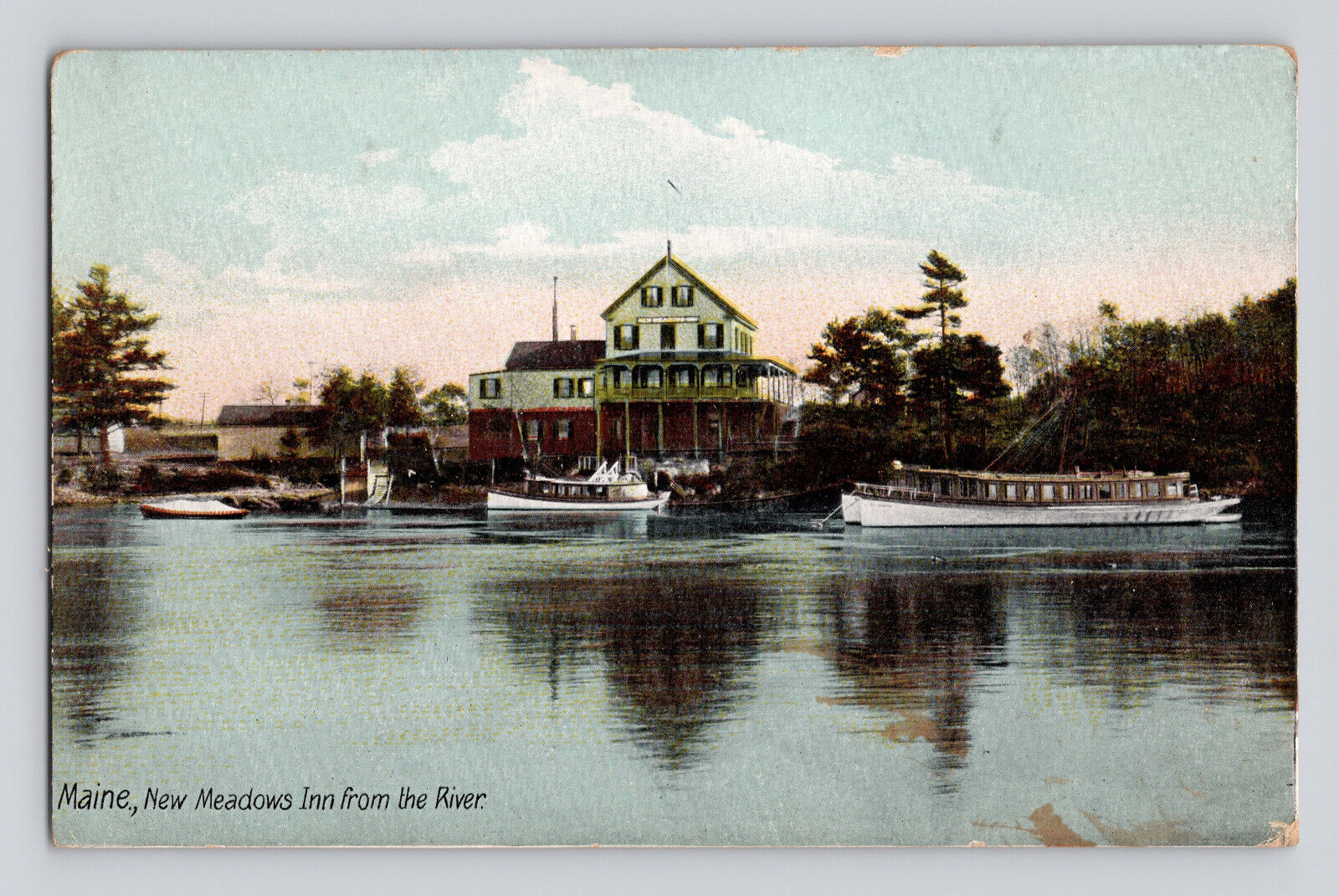 Postcard Maine Bath ME New Meadows Inn River Dock Boats 1910s Unposted Undivided