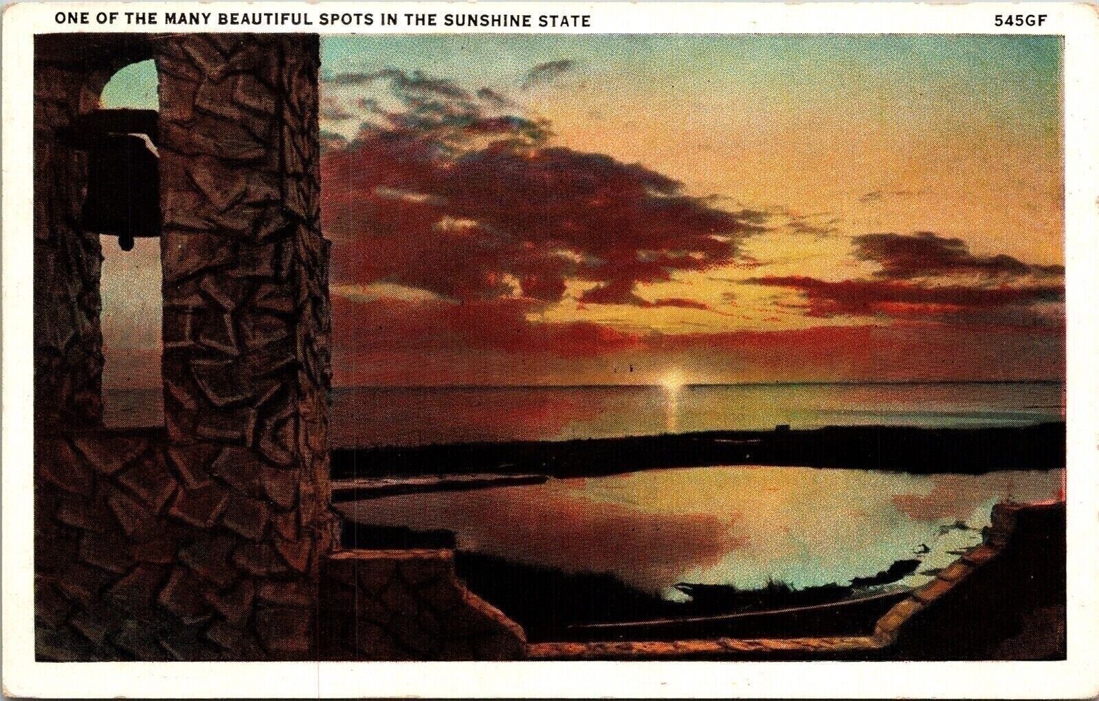 Florida FL Scene Bell Sunset Ocean Sunshine State WB Postcard UNP VTG Unused