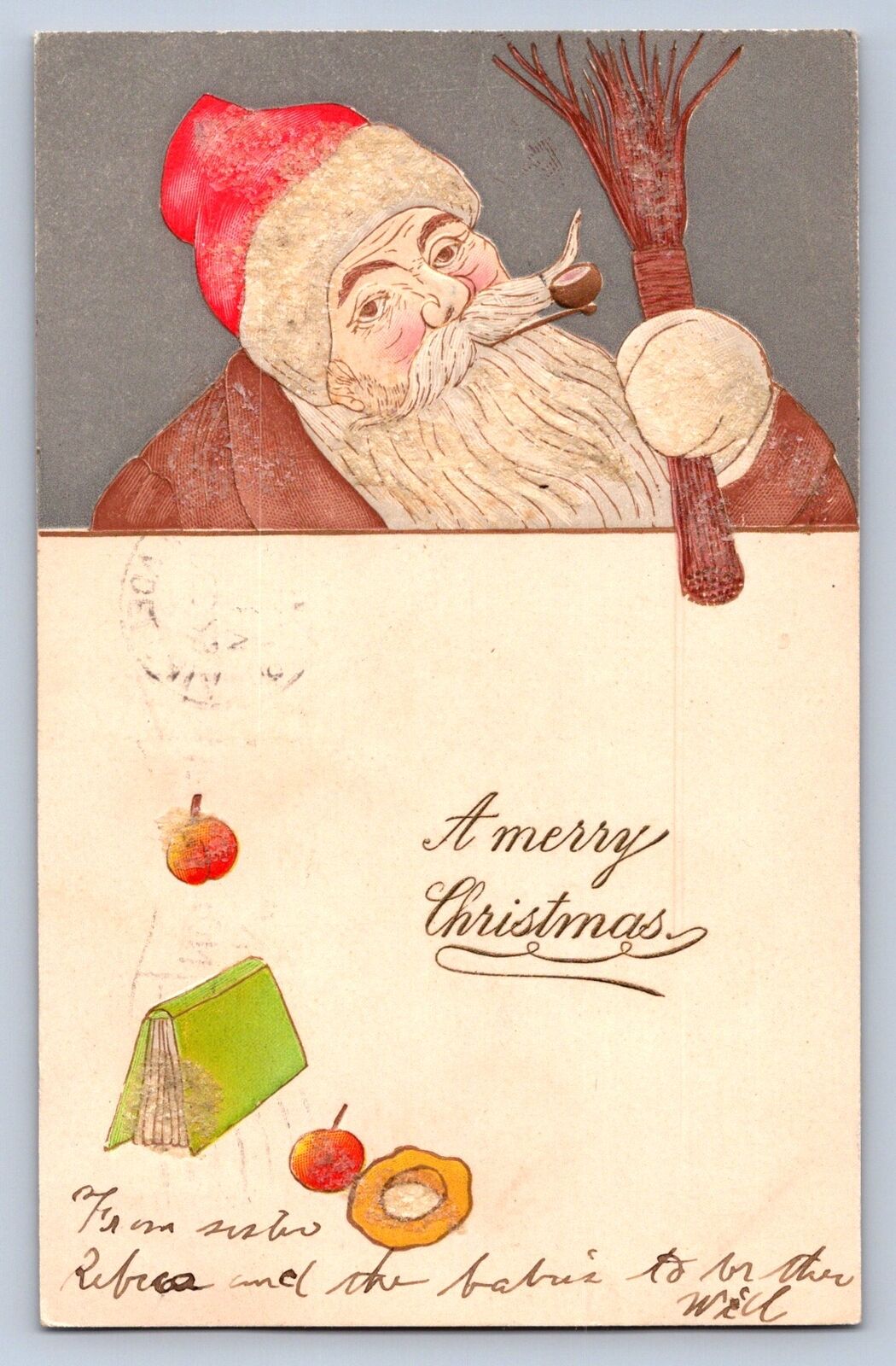 J99/ Santa Claus Christmas Postcard c1910 Unique Rare Hand Decorated 400
