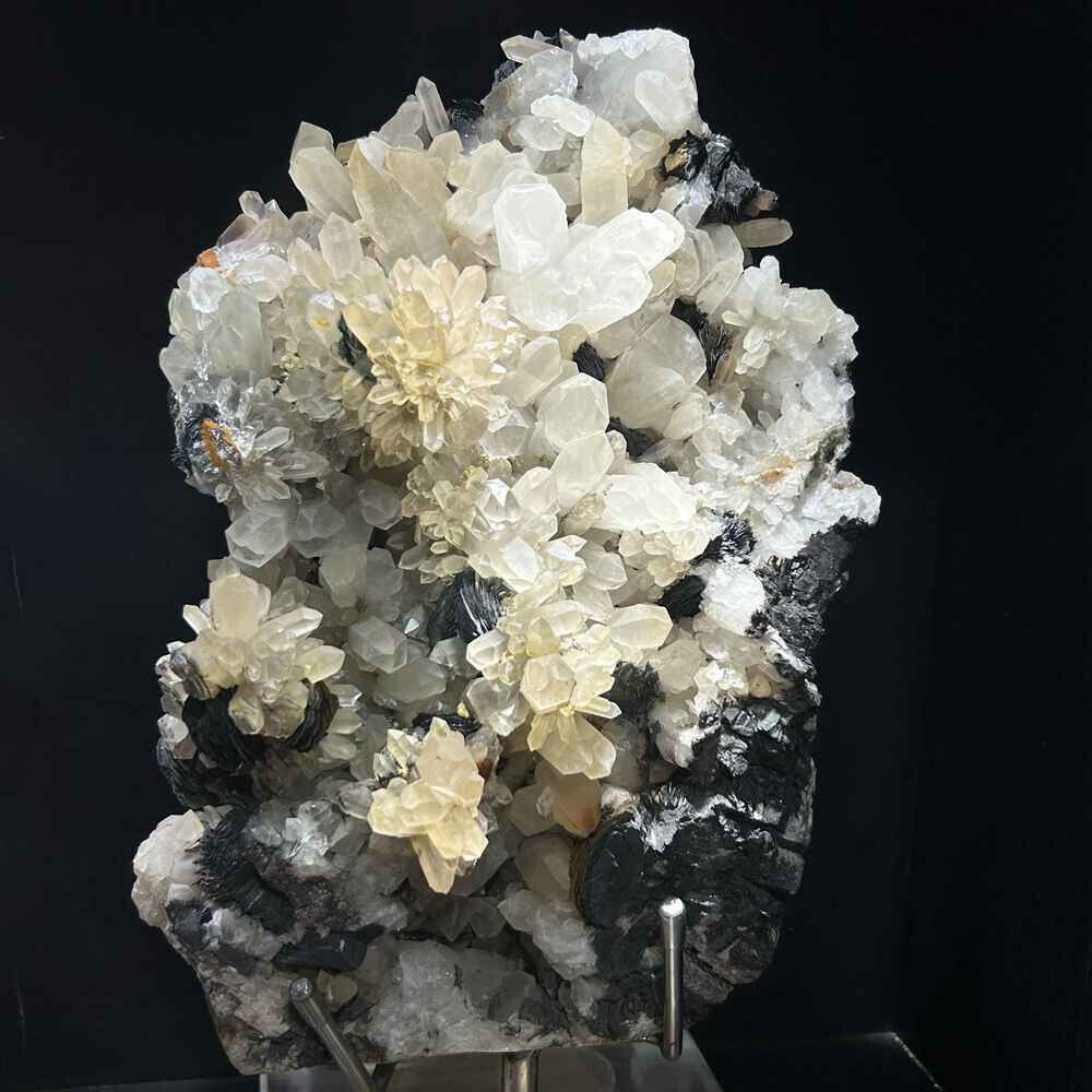 27.5LB Natural Specularite + Clear Quartz Crystal Cluster Mineral Specimen+Stand
