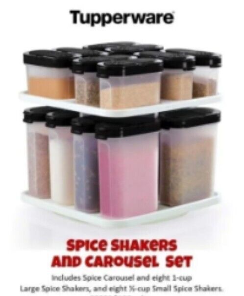 Tupperware Modular Mates Spice Shakers Black Seals 8 Large+8 Small+ Carousel NEW