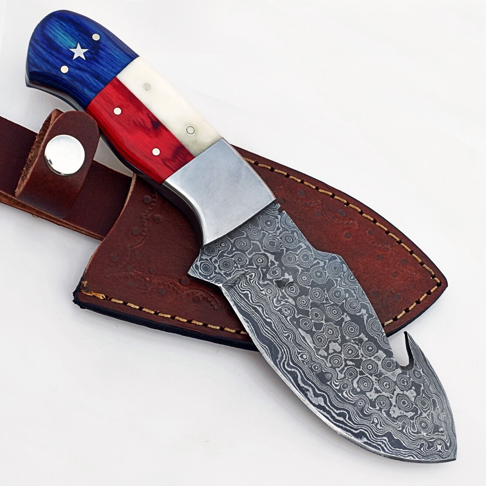 9'' Texas Flag Custom Handmade Damascus Blade Hunting Knife; 5987