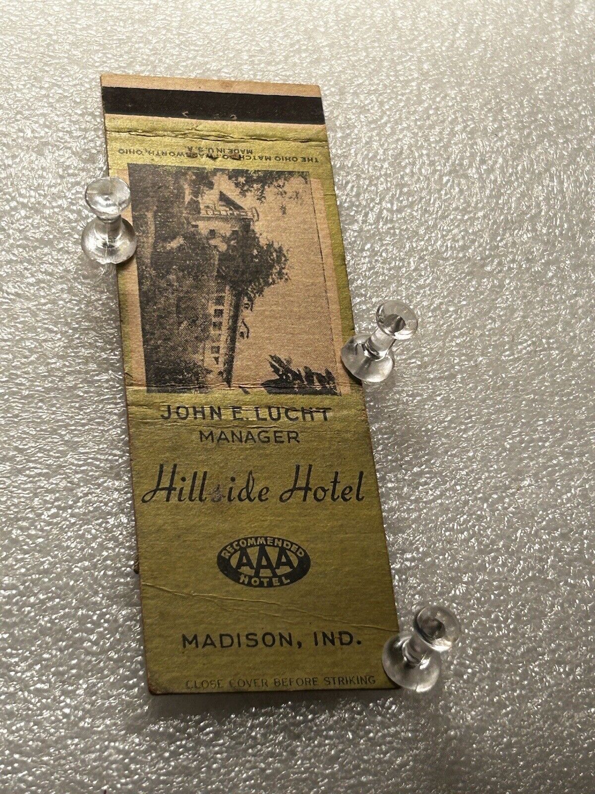 Madison Indiana Hillside Inn Photo Matchbook Vintage John Lucht 