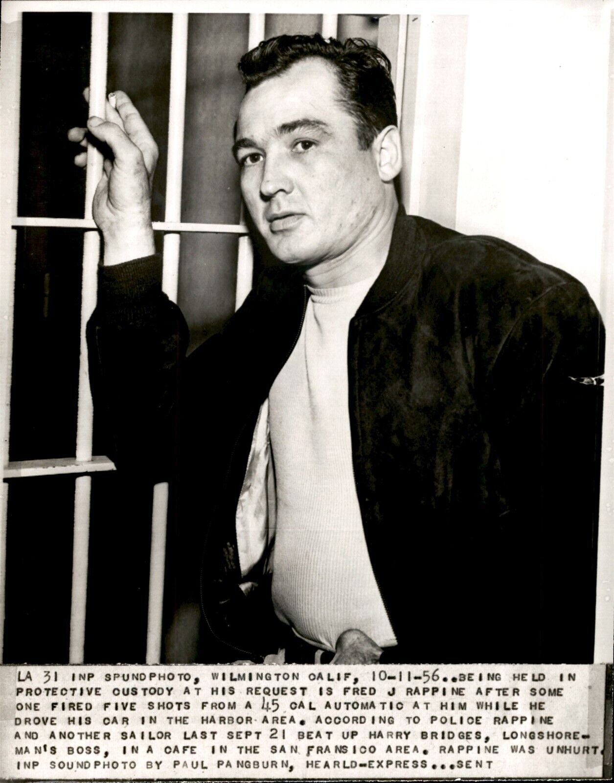 LG40 1956 Wire Photo FRED J RAPPINE HELD IN PROTECTIVE CUSTODY SHOOTING ATTEMPT