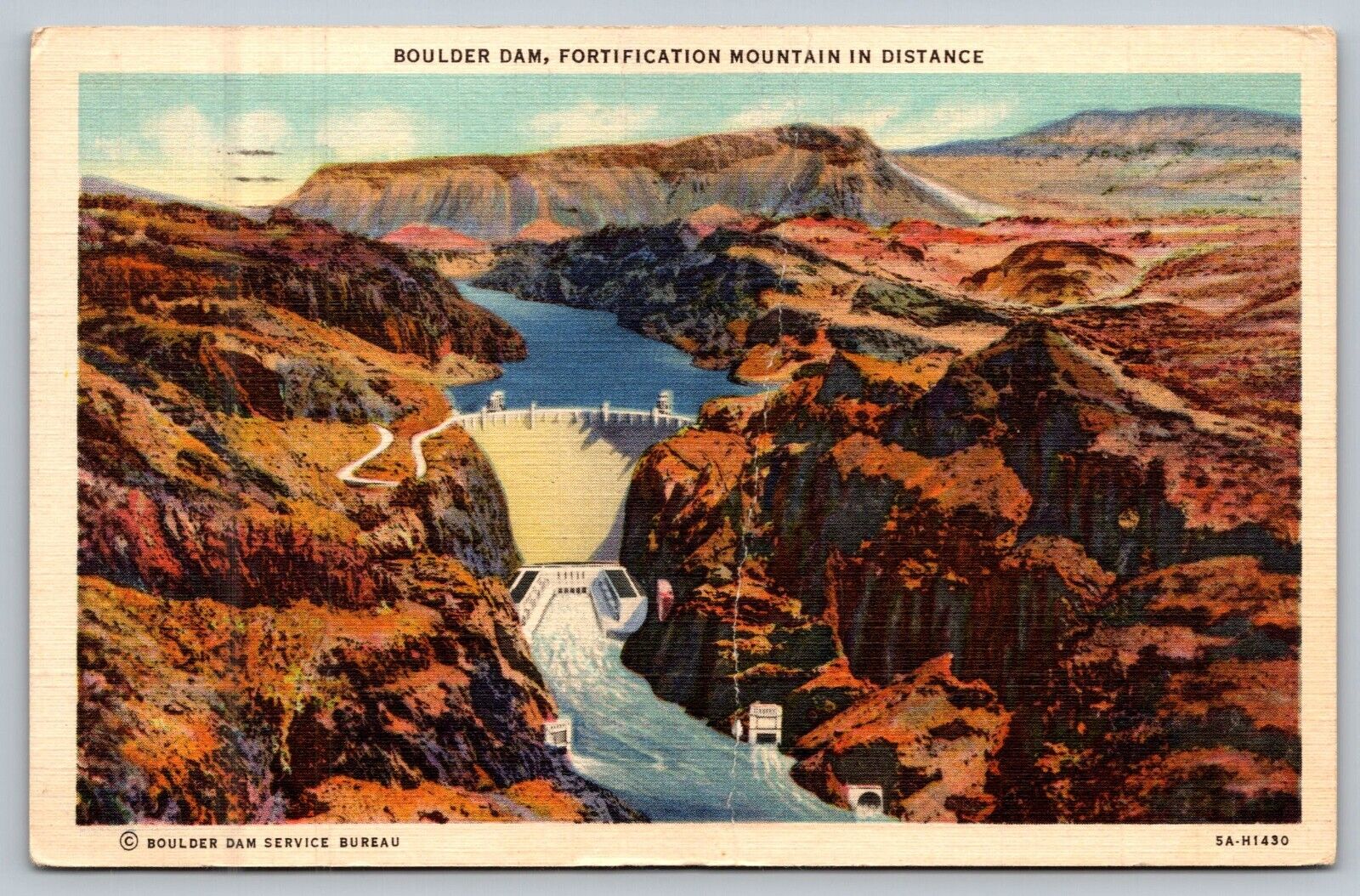 Postcard NV Boulder Dam Fortification Mountain In Distance Vtg Linen View