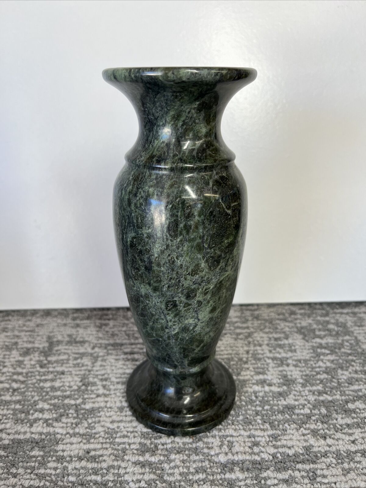 Vintage Marble Vase, Green, 8 Inch, Excellent Condition 