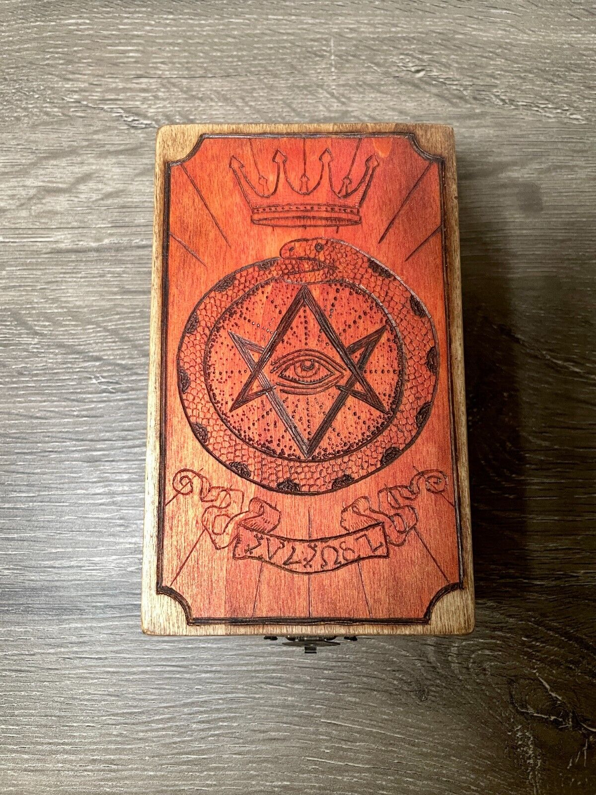 Wood burned box - Thelema Ouroboros - TAROT BOX